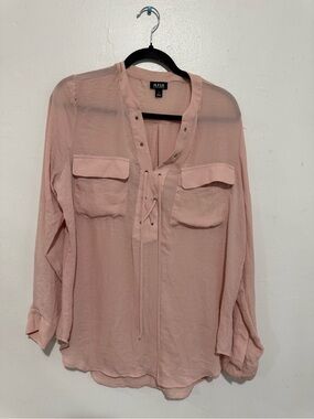 a.n.a Blush Pink Lace-Up Utility Blouse